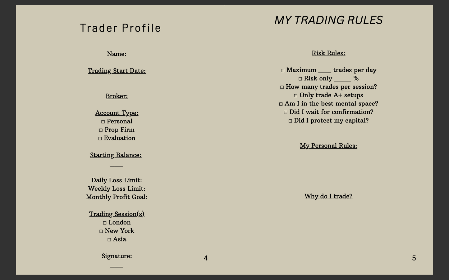The Opening Bell Journal | Digital Trading Journal PDF